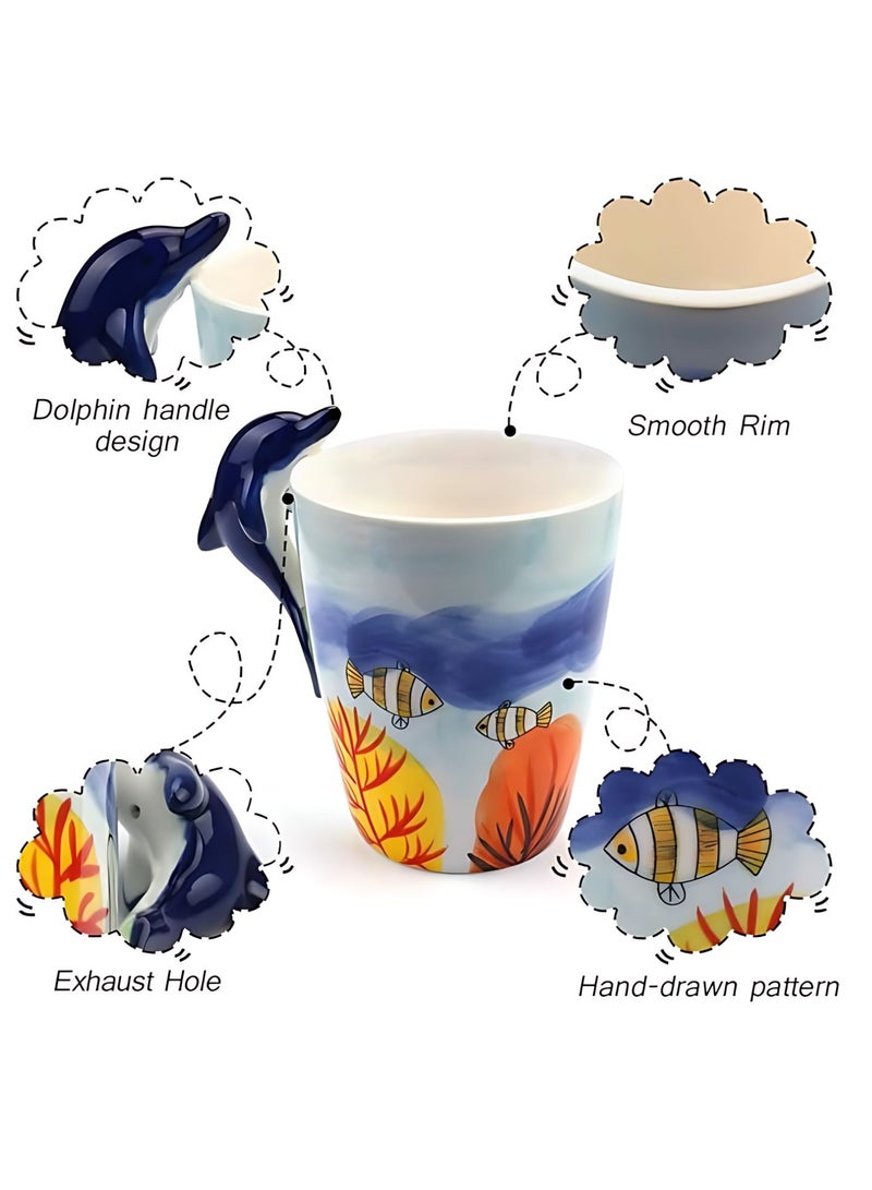 SOLARAE Animal 3D Shape Hand Painted Ceramic 450 ML Coffee Mugs w/ Assorted Printed Animal Character Good for Tea, Coffee, Milk, Ideal Gift for Kids, Teenagers, Man & Woman (DOLPHIN) - Image 4
