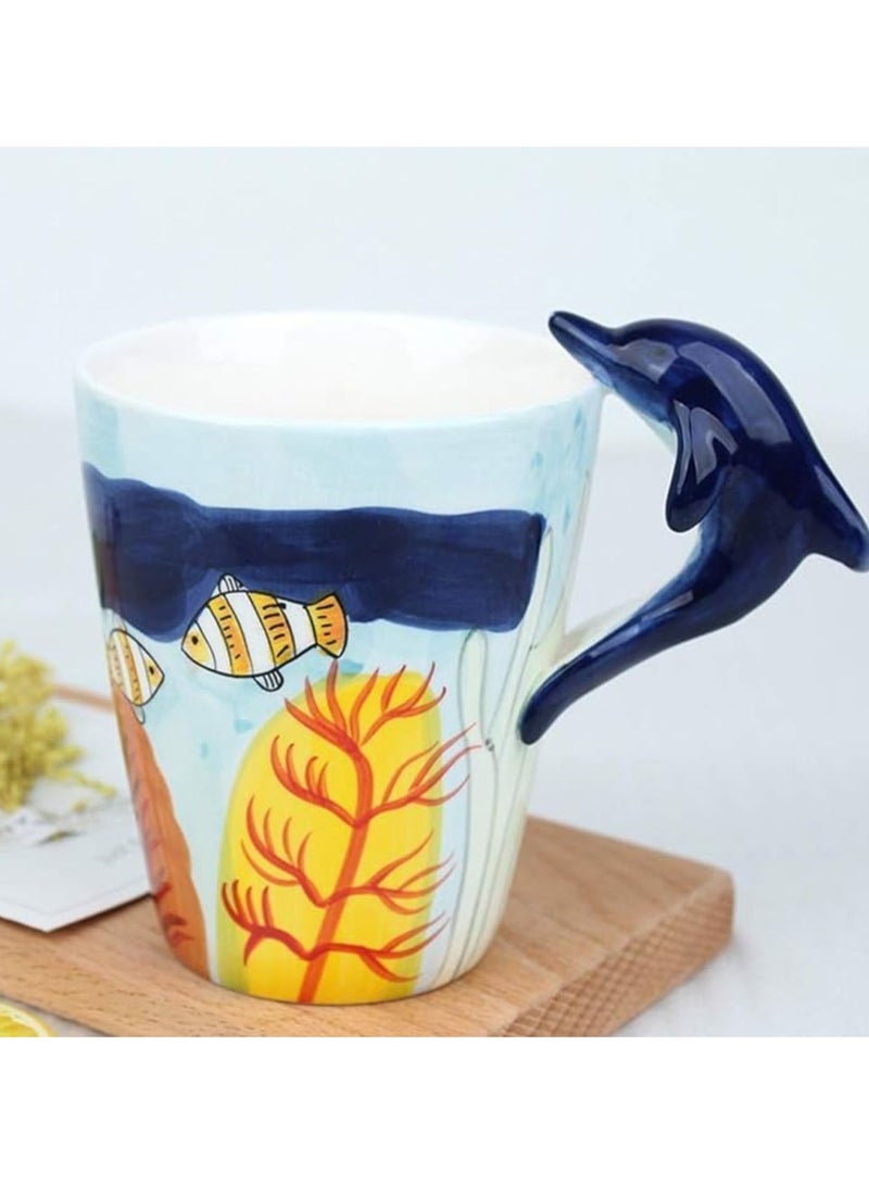 SOLARAE Animal 3D Shape Hand Painted Ceramic 450 ML Coffee Mugs w/ Assorted Printed Animal Character Good for Tea, Coffee, Milk, Ideal Gift for Kids, Teenagers, Man & Woman (DOLPHIN) - Image 5
