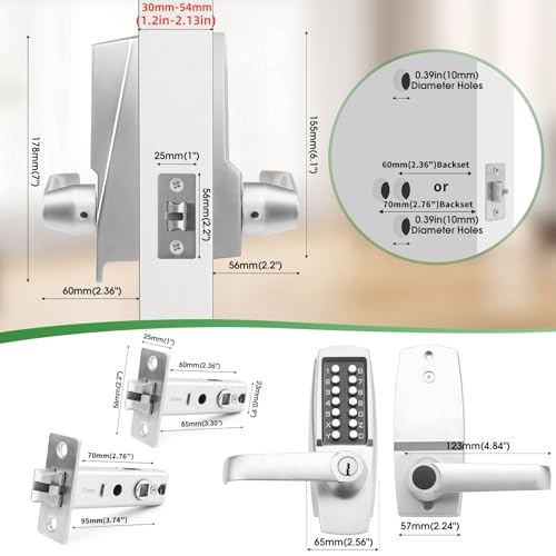 ANNFUZ New Mechanical Keyless Keypad Entry Door Hanle Lock with KeyNo ElectronicSingleSide Push Button Combination Code Door Lever SetInterior HoldOpeningfor Front Gate Outdoor Pearl Chrome - Image 3