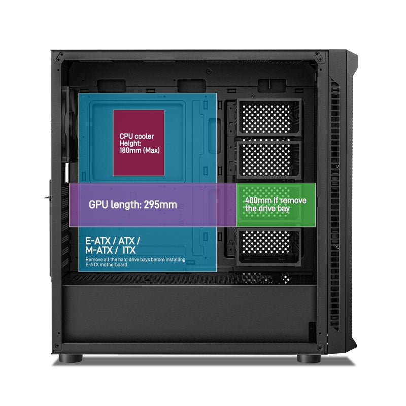 DARKROCK Classico Max Storage Master E-ATX Computer Case with 4x120mm Black Fan, 10 x3.5 HDD+3 x2.5 SDD USB 3.0 Ready, 360mm Radiator Supported, Vertical Slots for GPU Vertically Mount - Black - Image 4