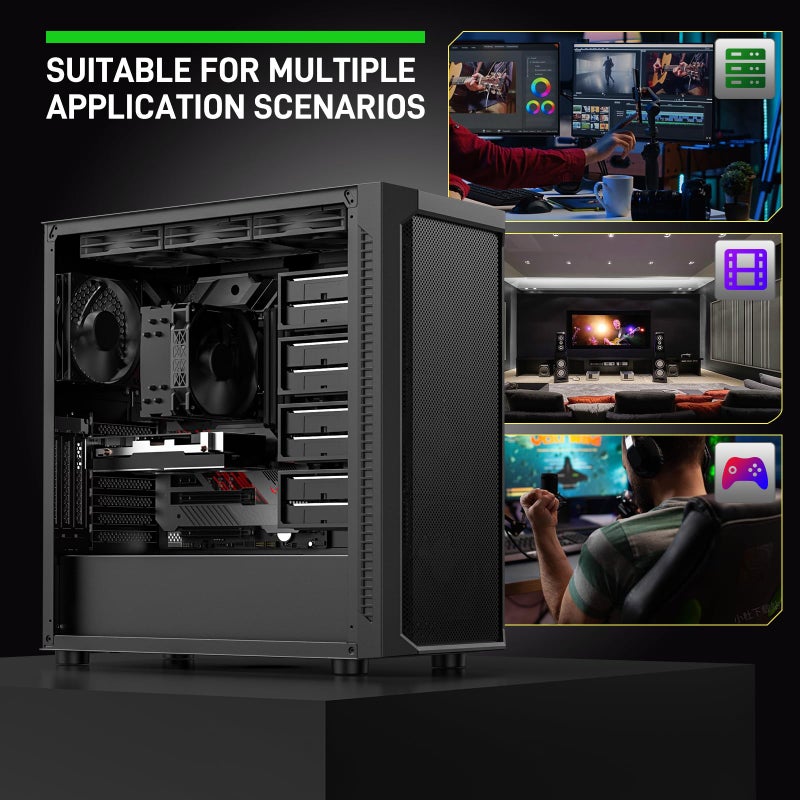 DARKROCK Classico Max Storage Master E-ATX Computer Case with 4x120mm Black Fan, 10 x3.5 HDD+3 x2.5 SDD USB 3.0 Ready, 360mm Radiator Supported, Vertical Slots for GPU Vertically Mount - Black - Image 2