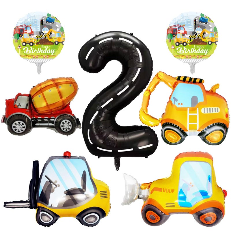 YiYou 7 Pcs Construction Balloons 40 Inch Number 2 Foil Balloons Excavator Truck Forklift Bulldozer Construction Birthday Balloons for Boys Construction Themed 2nd Birthday Truck Party Decorations Supplies - Image 3
