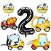 YiYou 7 Pcs Construction Balloons 40 Inch Number 2 Foil Balloons Excavator Truck Forklift Bulldozer Construction Birthday Balloons for Boys Construction Themed 2nd Birthday Truck Party Decorations Supplies - Image 2