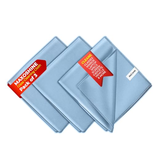 MAXOSHINE Microfiber Glass Cleaning Cloth for Glassware Windows Mirrors-Magic Cleaning Cloths Anti Scratch Dusting Cloth for Kitchen Car Specs Laptop Tv Screen Cleaning (Blue,Pack of 3) - Image 1