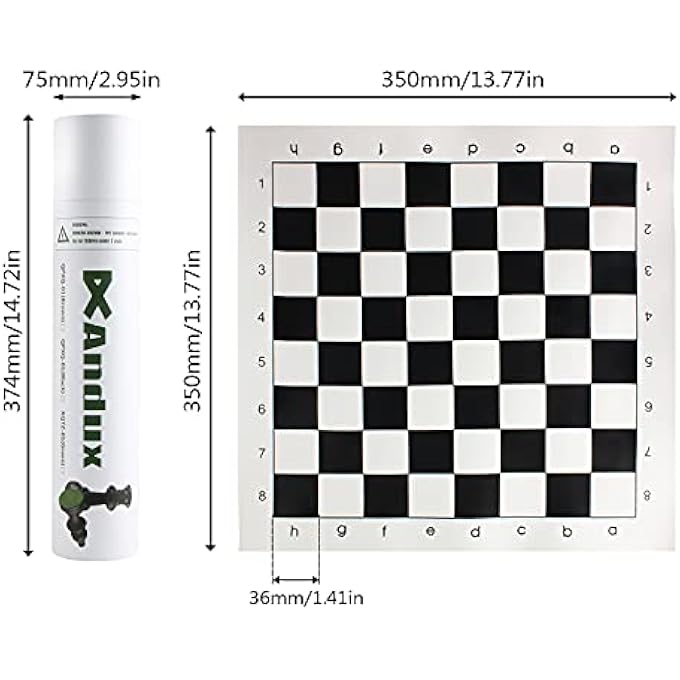 Andux Chess Game Set Chess Pieces and Rollable Board QPXQ01 Black35x35cm - Image 3