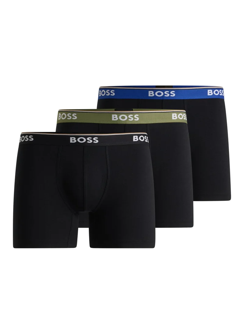 BOSS Three-pack of stretch-cotton boxer briefs with logos