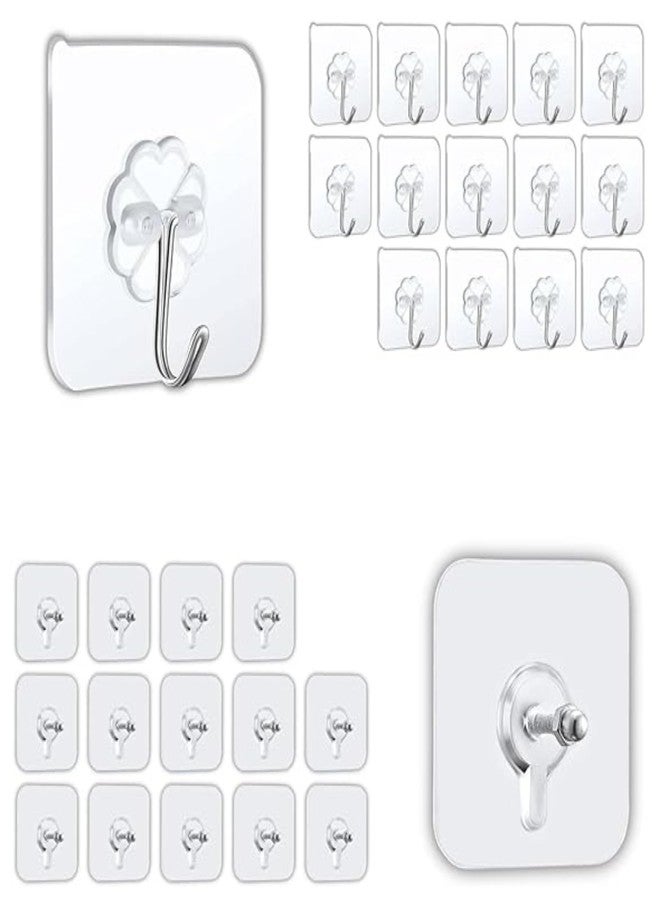FIRAGE Heavy Duty Self‑Adhesive Wall Hooks Combo | 20 Transparent Sticky Hooks for Kitchen Bathroom Bedroom | No Drilling, Waterproof & Reusable Wall Hangers | Strong Load Hanging Solution - Image 1