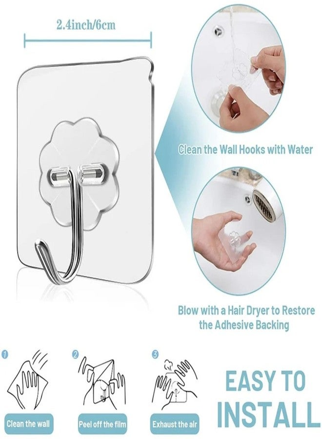 FIRAGE Heavy Duty Self‑Adhesive Wall Hooks Combo | 20 Transparent Sticky Hooks for Kitchen Bathroom Bedroom | No Drilling, Waterproof & Reusable Wall Hangers | Strong Load Hanging Solution - Image 2