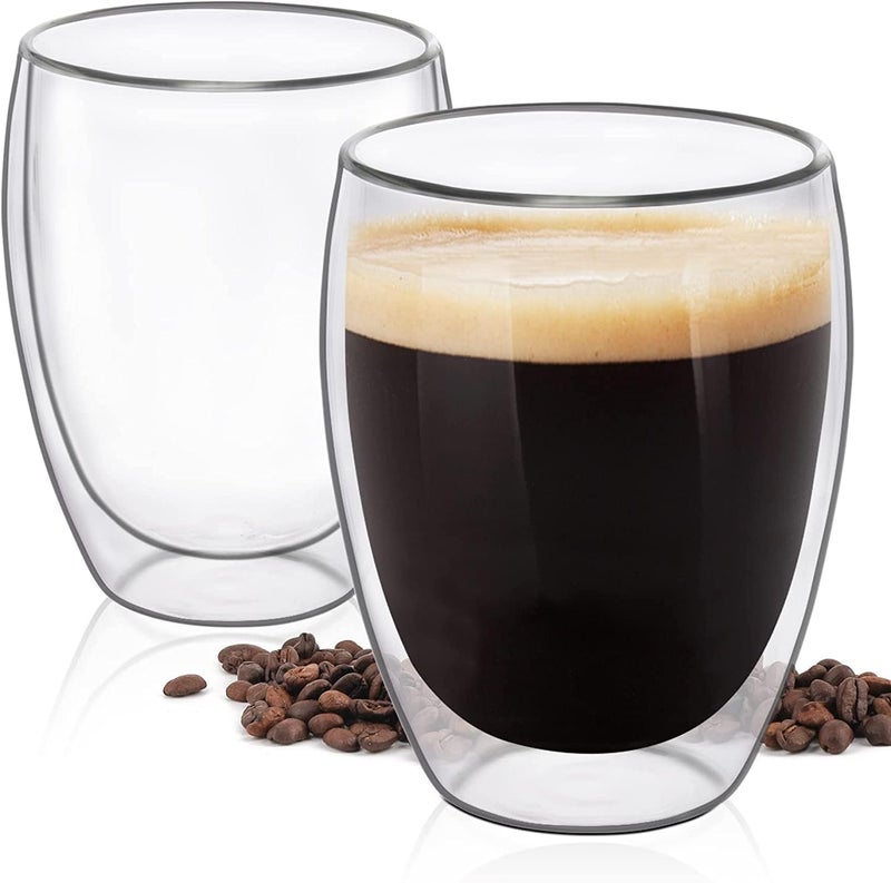 ZROY ENTERPRISE Double Wall Insulated 350Ml Glass Mugs (2 Pack) - Borosilicate Glass, Transparent, Cylindrical, Scratch Resistant, Reusable, 250Ml Capacity, Perfect for Hot & Cold Drinks - Image 1