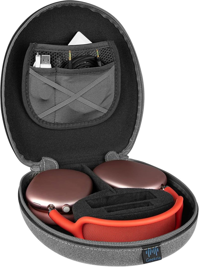 جيكريا حقيبة Geekria Shield للسماعات متوافقة مع حقيبة Apple AirPods Max 2، تضع السماعات في وضع السكون فورًا، حقيبة حمل سفر صلبة بديلة مع تخزين الكابلات (رمادي) - Image 3