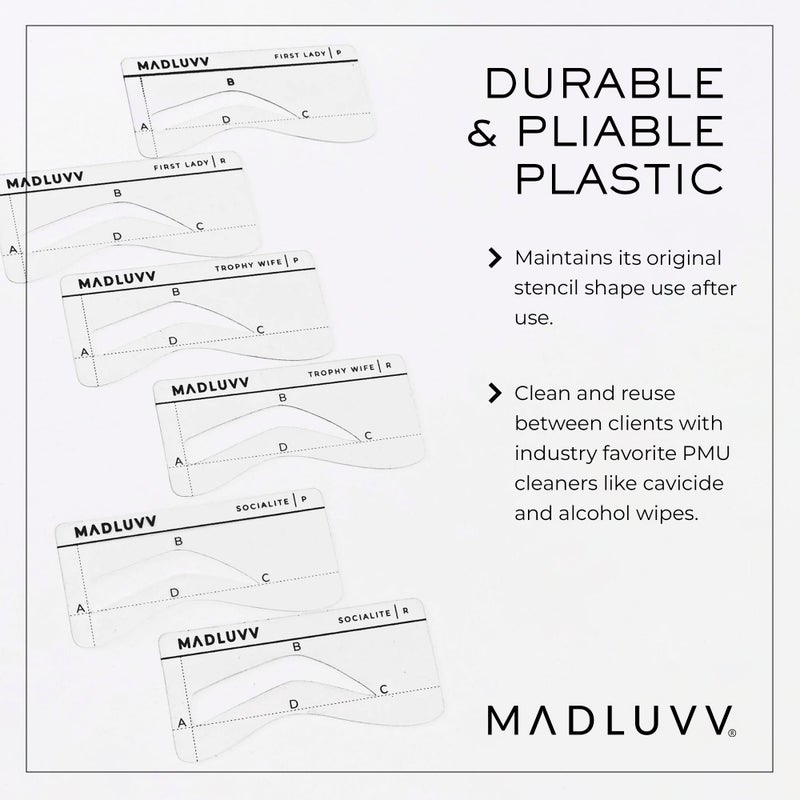MADLUVV Eyebrow Shaper Stencils, Reusable Brow Mapping Template for PMU Professionals, Semi-Permanent Makeup Mapping, 6 Stencils (3 Stencil Shapes in Both Petite and Regular Sizes) - Low Profile Set - Image 4