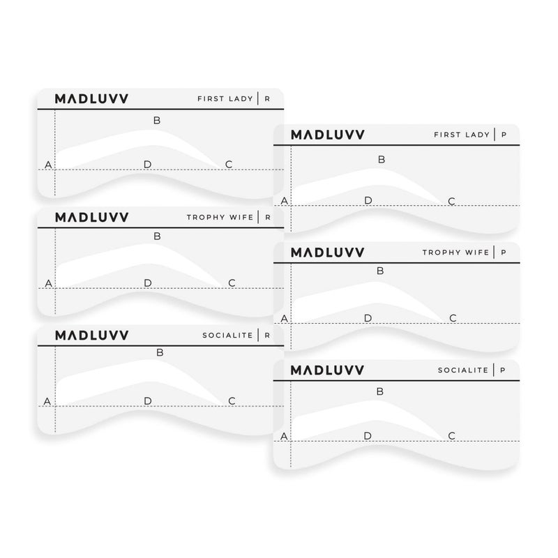 MADLUVV Eyebrow Shaper Stencils, Reusable Brow Mapping Template for PMU Professionals, Semi-Permanent Makeup Mapping, 6 Stencils (3 Stencil Shapes in Both Petite and Regular Sizes) - Low Profile Set - Image 1