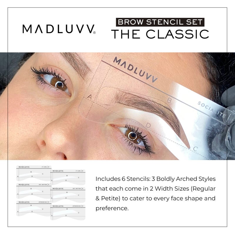 MADLUVV Eyebrow Shaper Stencils, Reusable Brow Mapping Template for PMU Professionals, Semi-Permanent Makeup Mapping, 6 Stencils (3 Stencil Shapes in Both Petite and Regular Sizes) - Low Profile Set - Image 2