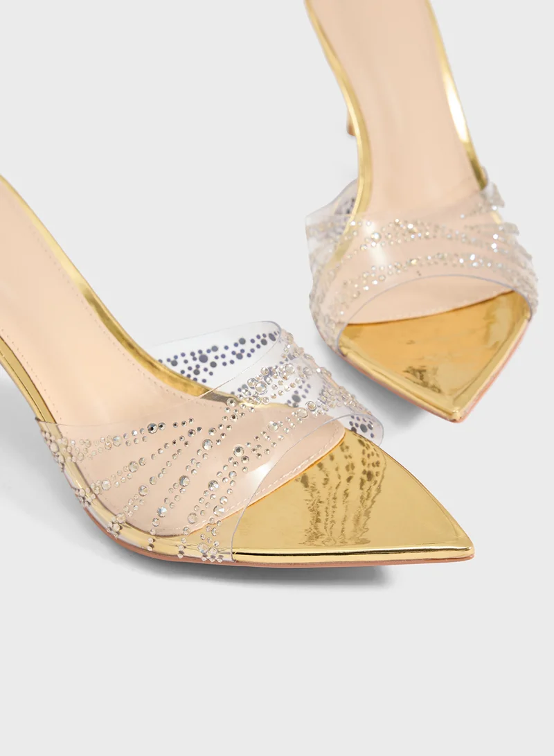 Ella Limited Edition Clear Embellished Heeled Mule