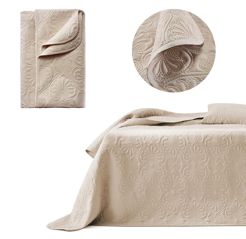 ROOM99 Leila Elegant Beige Bedspread 220 x 240 cm  Versatile Blanket for Bed or Sofa  Quilted Style  Ideal as a Bedspread
