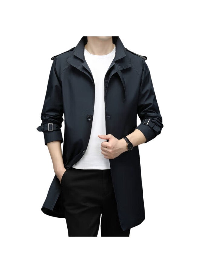 ROMON Men'S Trench Coat, Business Casual Mid-Length Jacket, Fashionable Overcoat, Slim-Fit Clothing, D Navy Blue, Xl - Image 1