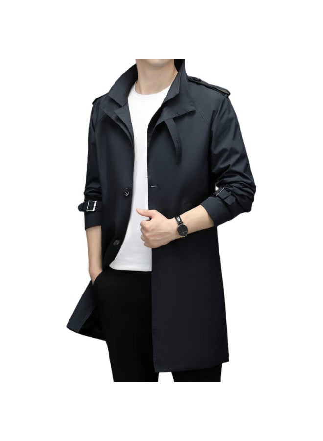 ROMON Men'S Trench Coat, Business Casual Mid-Length Jacket, Fashionable Overcoat, Slim-Fit Clothing, D Navy Blue, Xl - Image 2