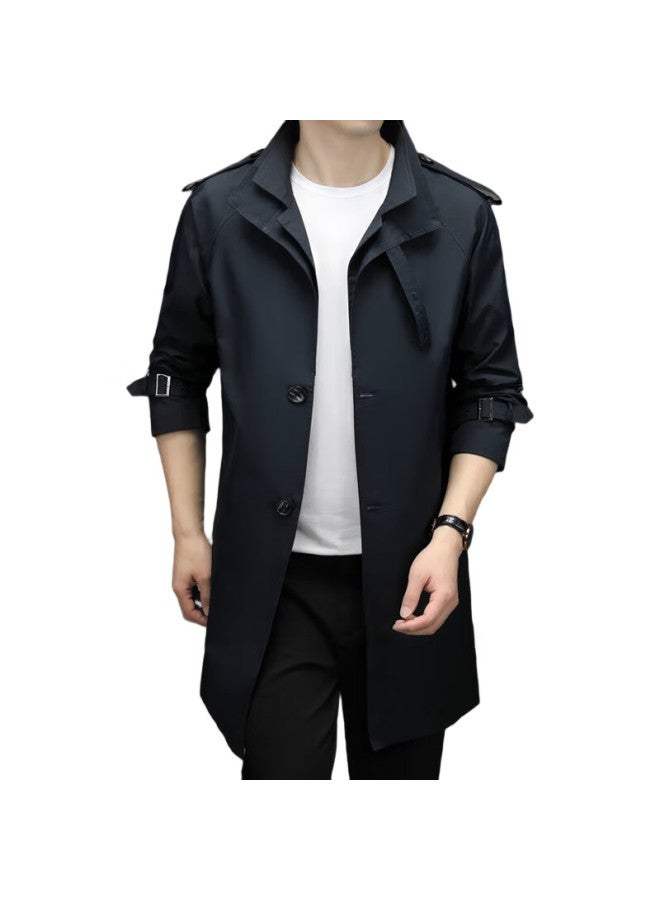 ROMON Men'S Trench Coat, Business Casual Mid-Length Jacket, Fashionable Overcoat, Slim-Fit Clothing, D Navy Blue, Xl - Image 3