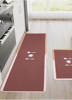 Status Contract Set of Runner & Mat Kitchen Decor | Anti-Skid Rubber Kitchen Floor Mat | Napa Skin Super Absorbent Non Slip Mat - Floor Rug | Waterproof Kitchen Mat | (Brown) (RR-120x40,DM-38x58 CM)  - Image 1