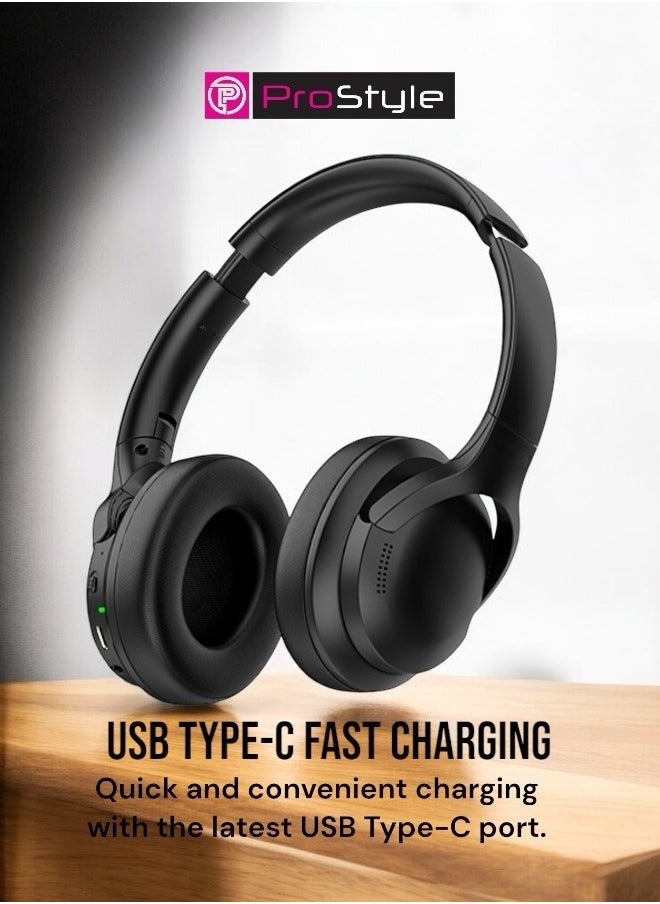 Prostyle Bluetooth Headphones On-Ear Wireless, Active Noise Cancelling, Pure Bass, USB Type-C Fast Charge, Compatible with iPhone, Android, PS5, Xbox, Gaming – Black  - Image 3