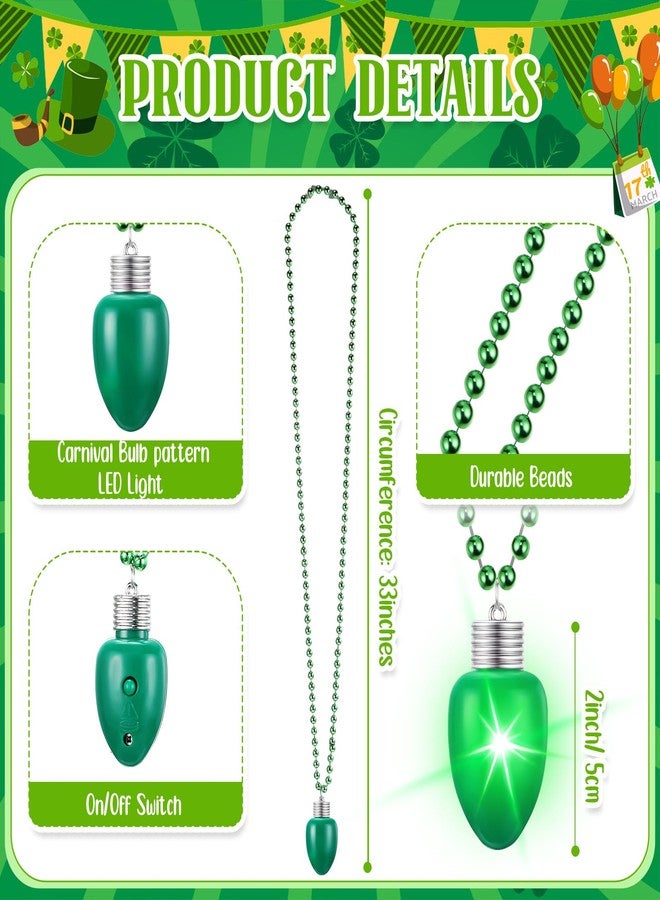 Ferreve 12 Pcs St Patricks Day Light up Beads Necklace Bulk LED Saint Patricks Day Lanyard Bulb Necklaces with 3 Light Modes Glow Tossing Beads for Irish Parade Party Favors Accessories (Green) - Image 3