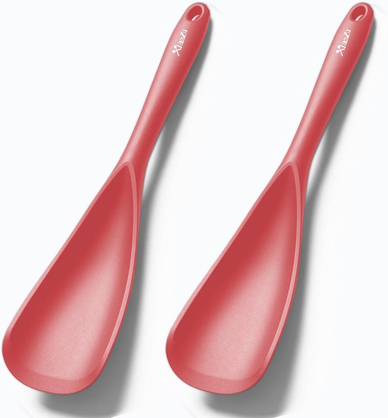 XiaoZu Silicone Spatula Spoon, Great for Both Cooking and Serving Durable BPA-Free Matte Black Silicone, Seamless Design, Safe for Nonstick Cooking Surfaces, 2-Pcs, Red - Image 1