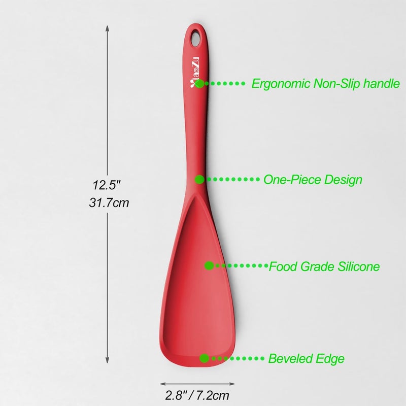 XiaoZu Silicone Spatula Spoon, Great for Both Cooking and Serving Durable BPA-Free Matte Black Silicone, Seamless Design, Safe for Nonstick Cooking Surfaces, 2-Pcs, Red - Image 2
