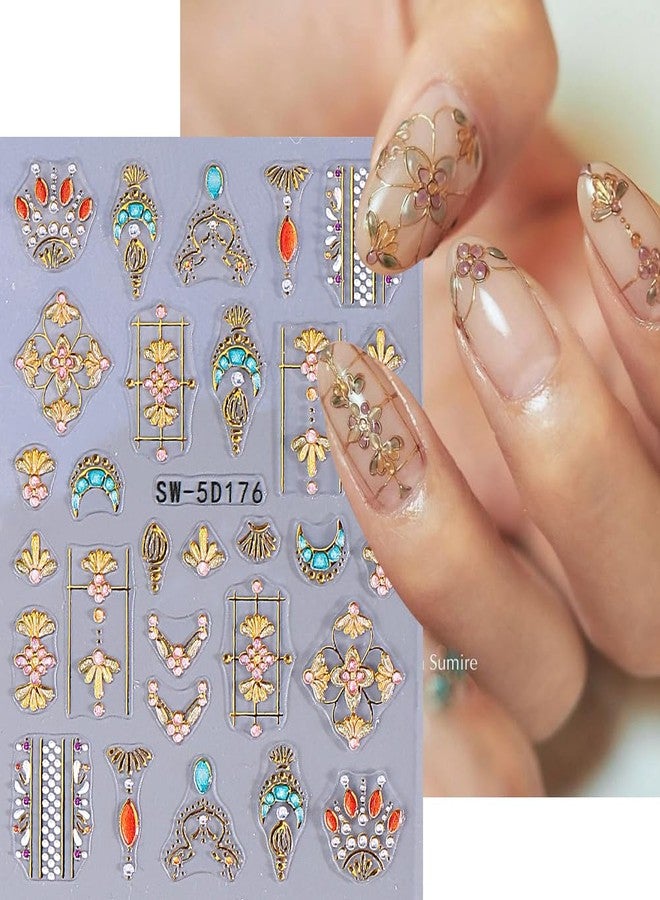 2 Pcs Boho Sun Moon Nail Stickers for Nail Art, Gold 5D Embossed Self-Adhesive Moon Sun Nail Decals, Gothic Nail Supplies Nail Art Design Accessories for Women and Girls Manicure DIY Decoration - Image 4