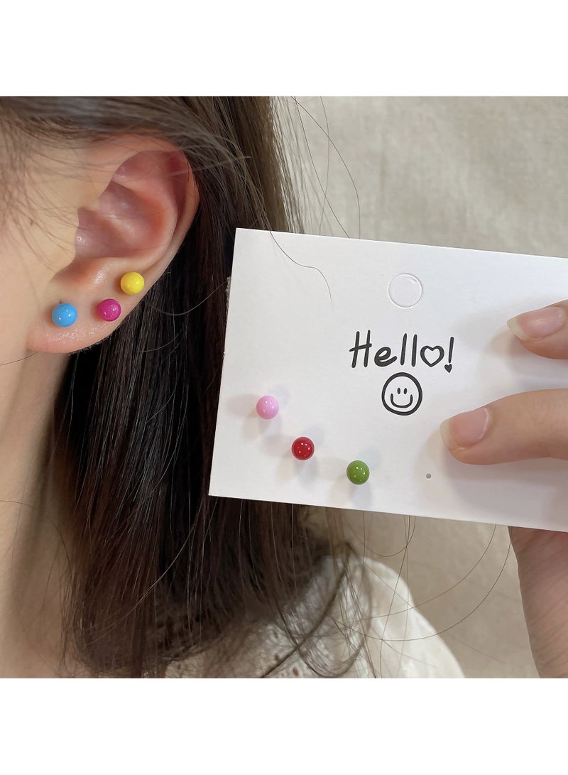 Goolsky 925 Sterling Silver Color Enamel Stud Earrings Set – Minimalist Dainty Ear Studs for Women, Summer Candy Color Earrings for Sensitive Ears  - Image 1