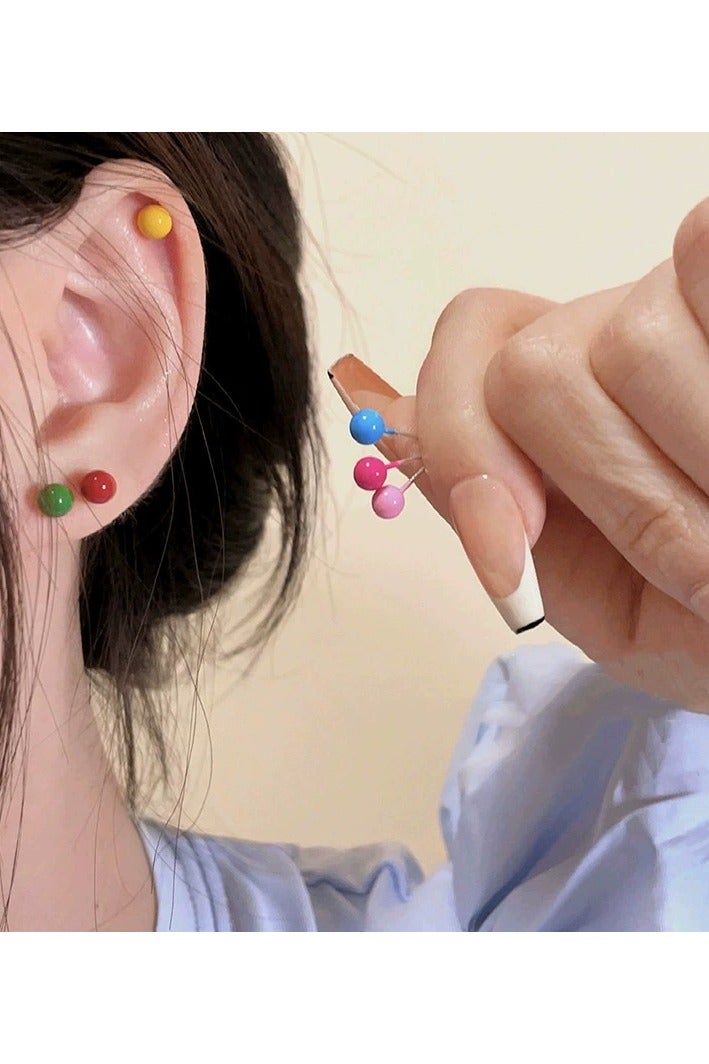 Goolsky 925 Sterling Silver Color Enamel Stud Earrings Set – Minimalist Dainty Ear Studs for Women, Summer Candy Color Earrings for Sensitive Ears  - Image 2