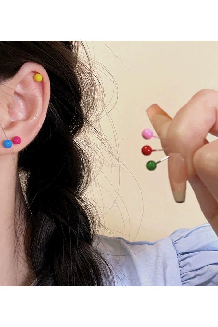 Goolsky 925 Sterling Silver Color Enamel Stud Earrings Set – Minimalist Dainty Ear Studs for Women, Summer Candy Color Earrings for Sensitive Ears  - Image 4
