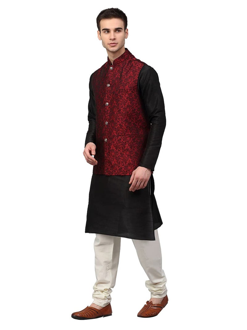 Jompers Men's Woven Design Maroon Waistcoat (Maroon, M) - Image 4