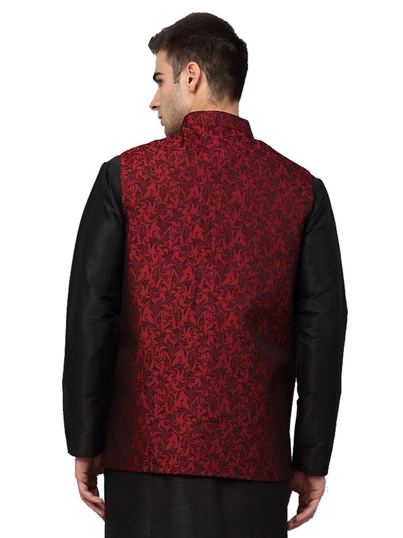 Jompers Men's Woven Design Maroon Waistcoat (Maroon, M) - Image 2