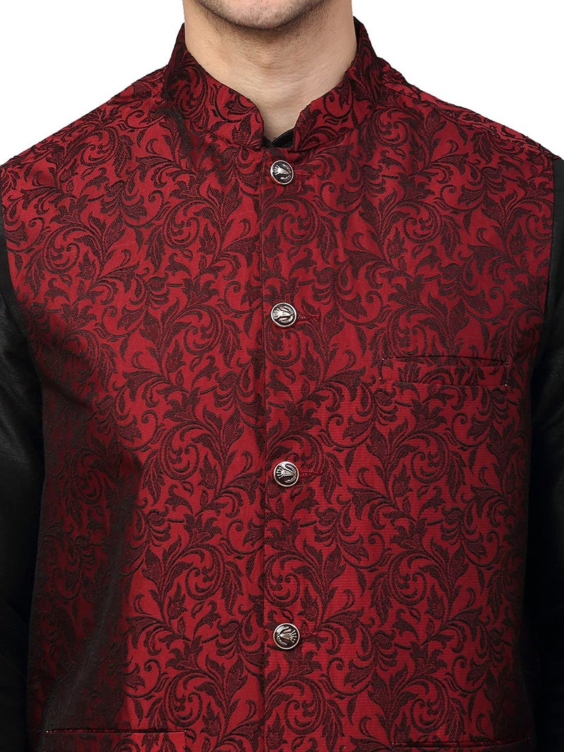 Jompers Men's Woven Design Maroon Waistcoat (Maroon, M) - Image 5