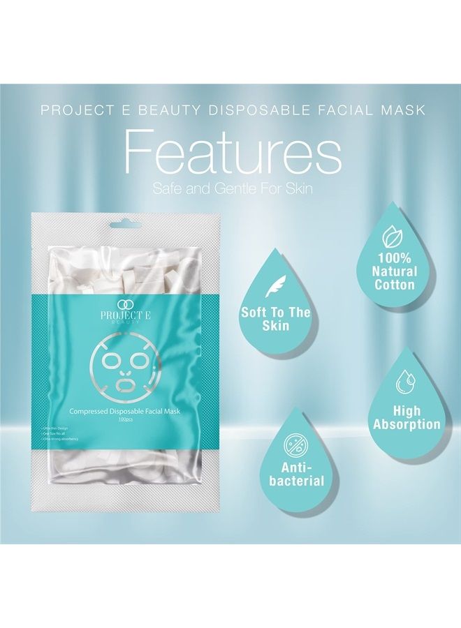 Project E Beauty 100pcs Disposable Compressed Facial Mask by Project E Beauty | 100% Cotton Mask | DIY Sheet Mask | Absorbent Facial Paper | For Toner, Lotion or Serum | For Travel & Home Use | White - Image 1