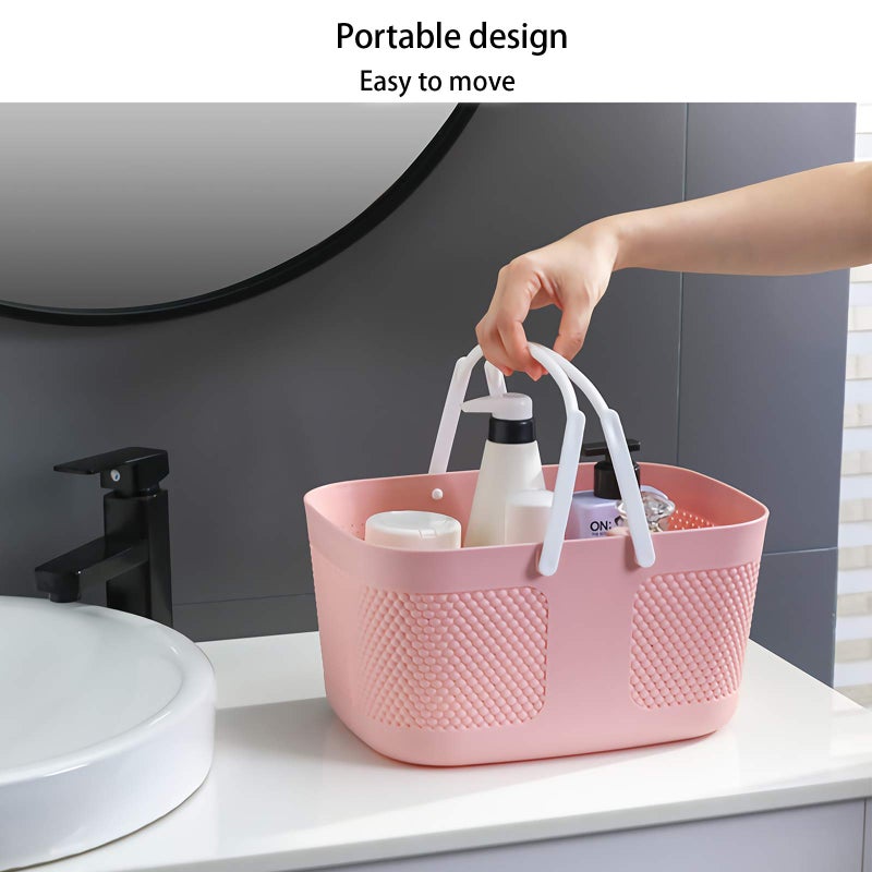 rejomiik Shower Caddy Basket  Portable Large Capacity Thickened Plastic Organizer Storage Tote with Handles Drainage Toiletry Bag Bin for Bathroom  College Dorm Room Essentials  Kitchen  Camp  Gym - Pink - Image 2