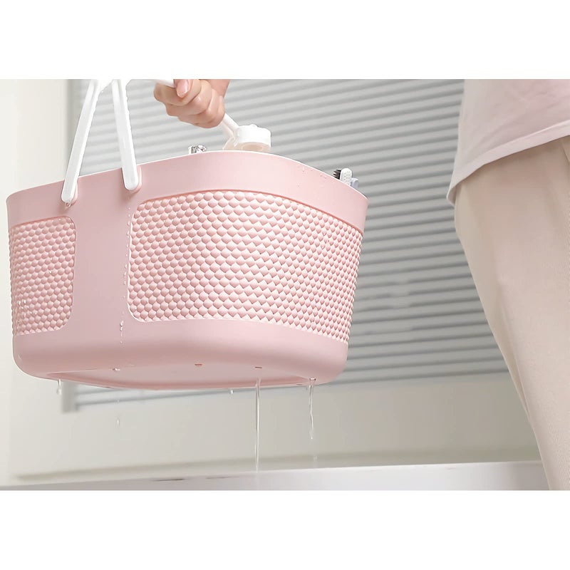 rejomiik Shower Caddy Basket  Portable Large Capacity Thickened Plastic Organizer Storage Tote with Handles Drainage Toiletry Bag Bin for Bathroom  College Dorm Room Essentials  Kitchen  Camp  Gym - Pink - Image 3