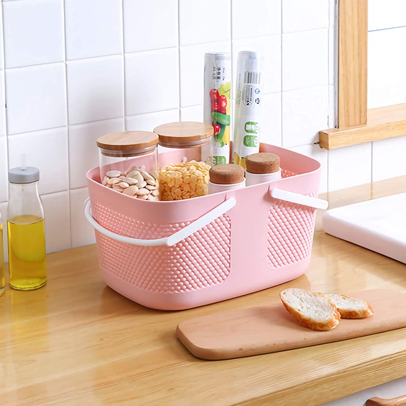 rejomiik Shower Caddy Basket  Portable Large Capacity Thickened Plastic Organizer Storage Tote with Handles Drainage Toiletry Bag Bin for Bathroom  College Dorm Room Essentials  Kitchen  Camp  Gym - Pink - Image 4