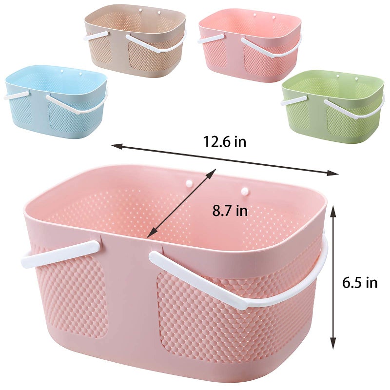 rejomiik Shower Caddy Basket  Portable Large Capacity Thickened Plastic Organizer Storage Tote with Handles Drainage Toiletry Bag Bin for Bathroom  College Dorm Room Essentials  Kitchen  Camp  Gym - Pink - Image 5