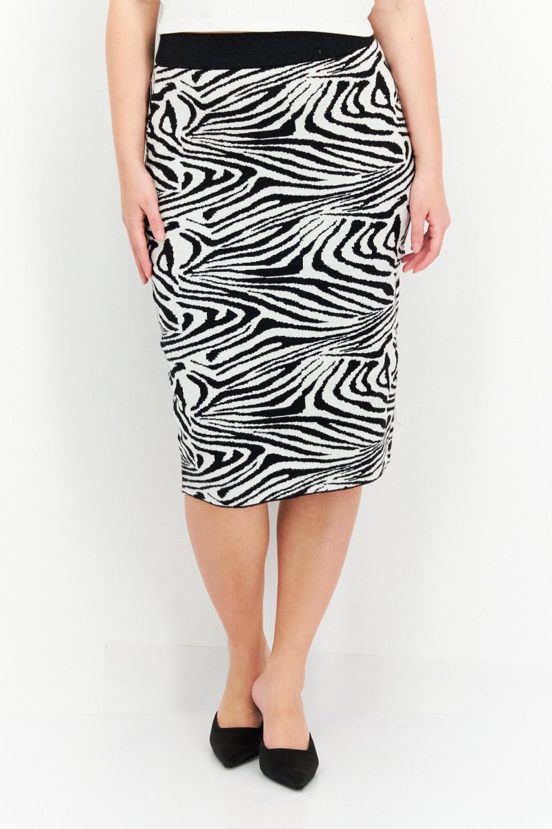 CARMEN MARC VALVO Women Animal Print Midi Skirt, Black - Image 1