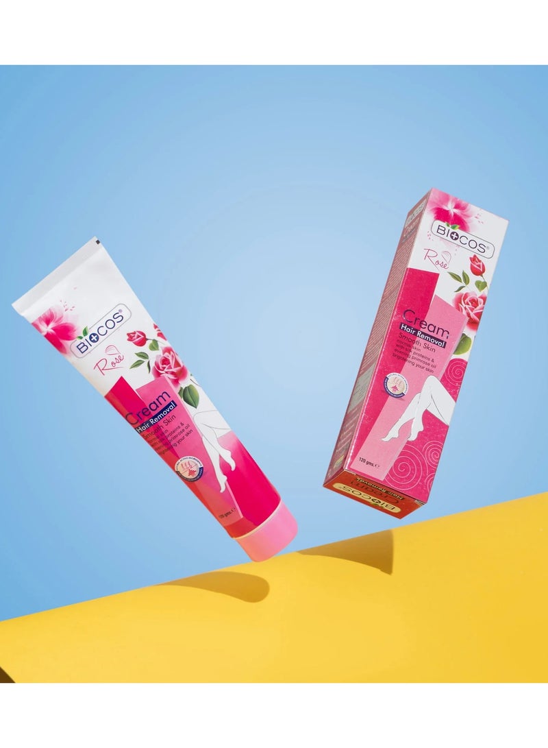 BIOCOS Rose Hair Removal Cream With Vitamin E - Gentle & Soothing, Quick-Acting Formula, Hydrating & Refreshing - 120ml - Image 1