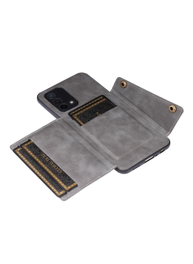 S-TOP Case For OPPO A74 4G Double Buckle PU + TPU Shockproof Magnetic Protective Case with Card Slot & Holder - Image 5