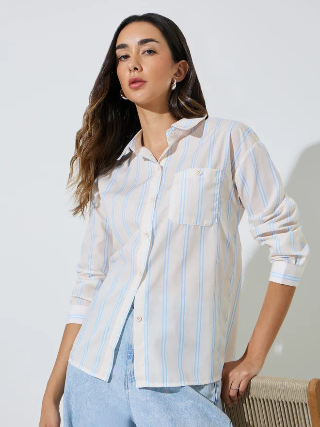 Styli Styli Cream Striped Casual Shirt