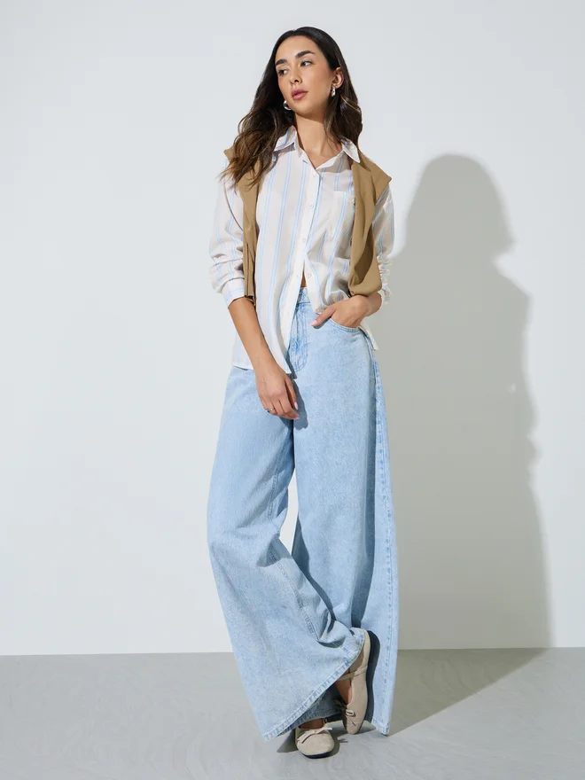 Styli Styli Cream Striped Casual Shirt