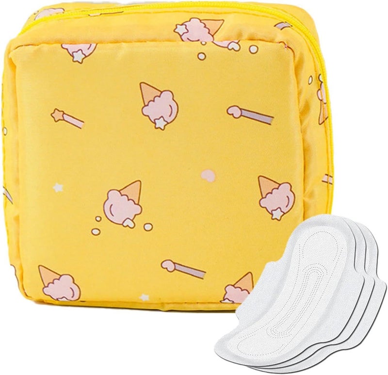 Yellow Ice Cream Sanitary Pad Pouch With Zipper For Travel School Bag - Image 1