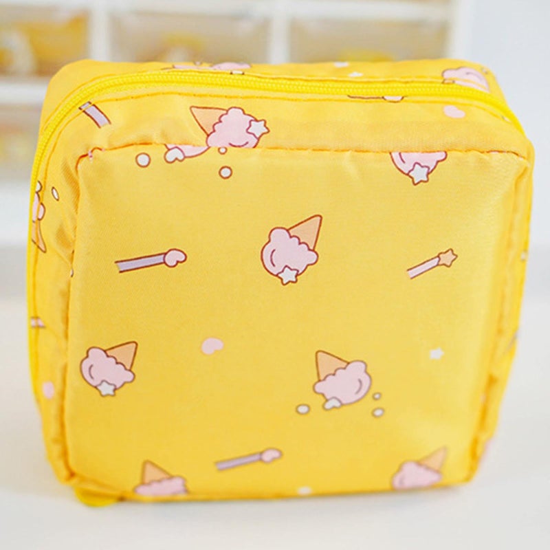 Yellow Ice Cream Sanitary Pad Pouch With Zipper For Travel School Bag - Image 4