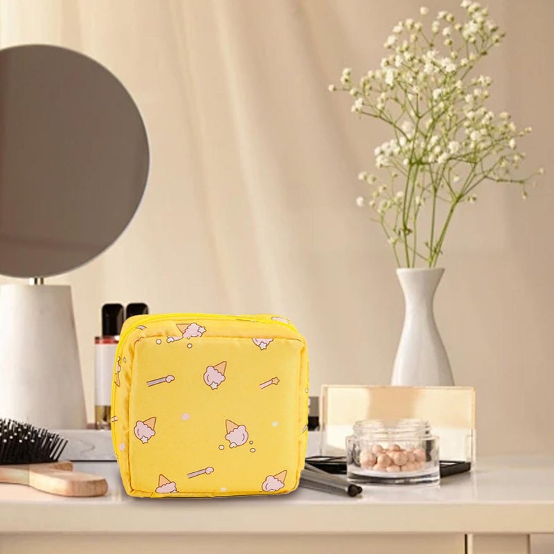 Yellow Ice Cream Sanitary Pad Pouch With Zipper For Travel School Bag - Image 3