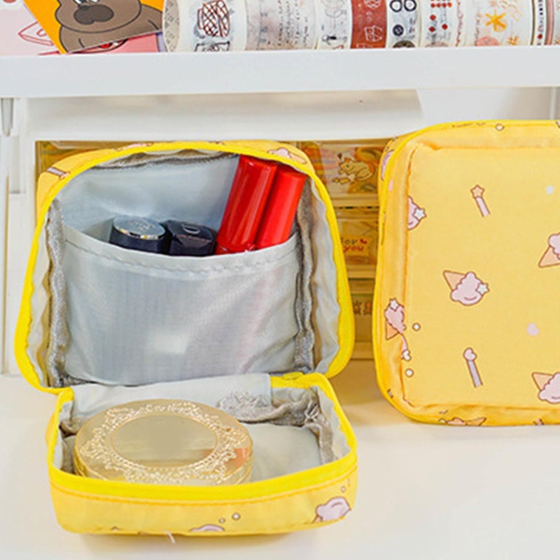 Yellow Ice Cream Sanitary Pad Pouch With Zipper For Travel School Bag - Image 5
