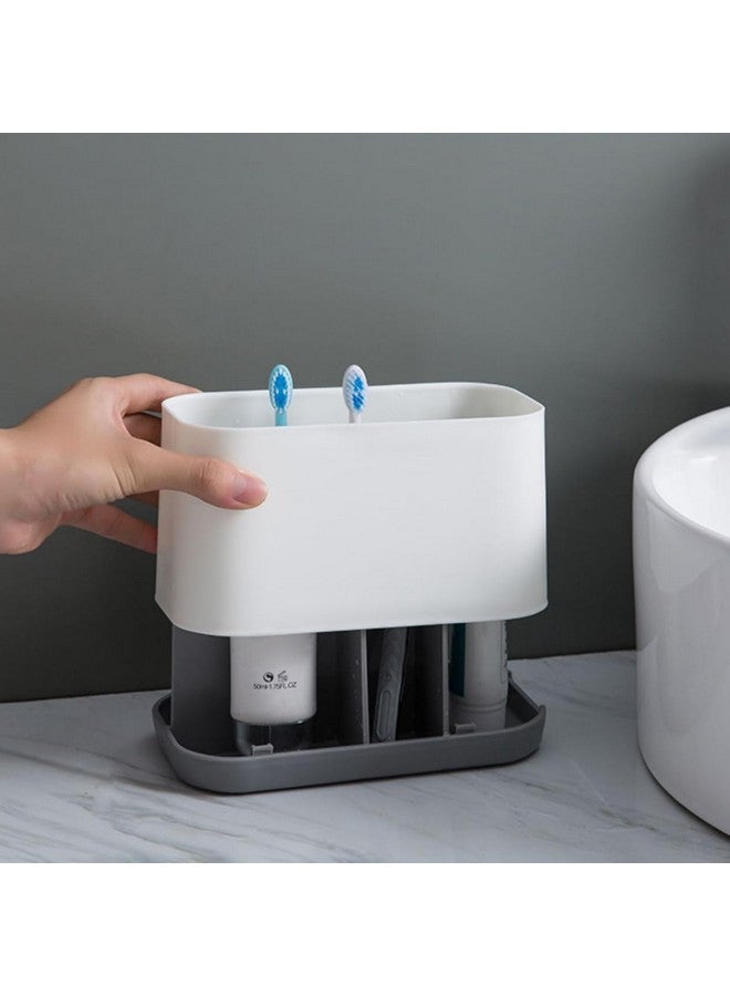 wolpin Wolpin 1 PC Multi-Grid Toothbrush Holder Plastic Stand for Toothpaste, Razor, Comb, Brush, Cream, Lotion Water Drain Stand, Grey - Image 4
