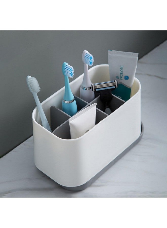 wolpin Wolpin 1 PC Multi-Grid Toothbrush Holder Plastic Stand for Toothpaste, Razor, Comb, Brush, Cream, Lotion Water Drain Stand, Grey - Image 2